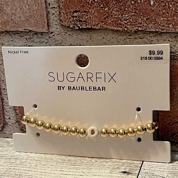 NIB SugarFix By BaubleBar Stretch Bracelet “S” Initial With Gold Tone Beads. - Picture 2 of 9
